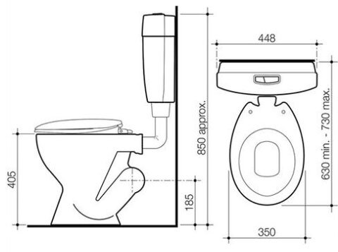 Skewed toilet suite set out