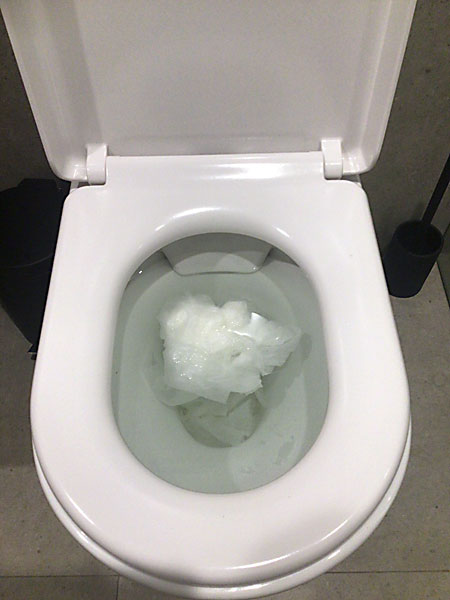 toilet blocked with paper